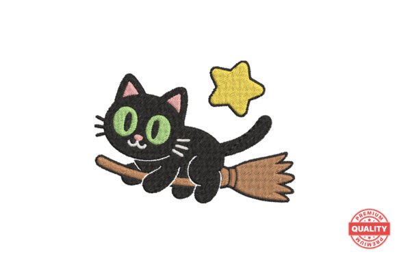 Review: Black Cat on Broom Embroidery Design for Business